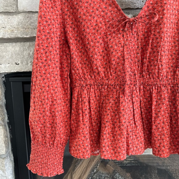 NWT Madewell Tie-Back Peplum Long-sleeve Top Campden Daisies Woman's Size S - Picture 10 of 14